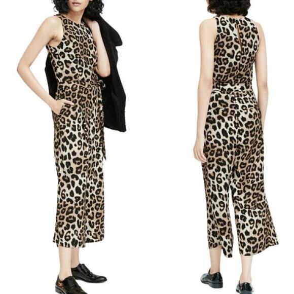 NWT Banana Republic Leopard Print Cropped Wide Leg Jumpsuit Size 4 - Picture 1 of 6